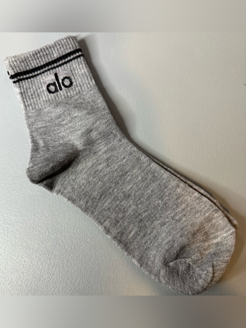 ALO Yoga unisex throwback half crew socks with stripes and alo yoga logo